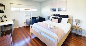 2 bedrooms, desk, iron/ironing board, travel cot