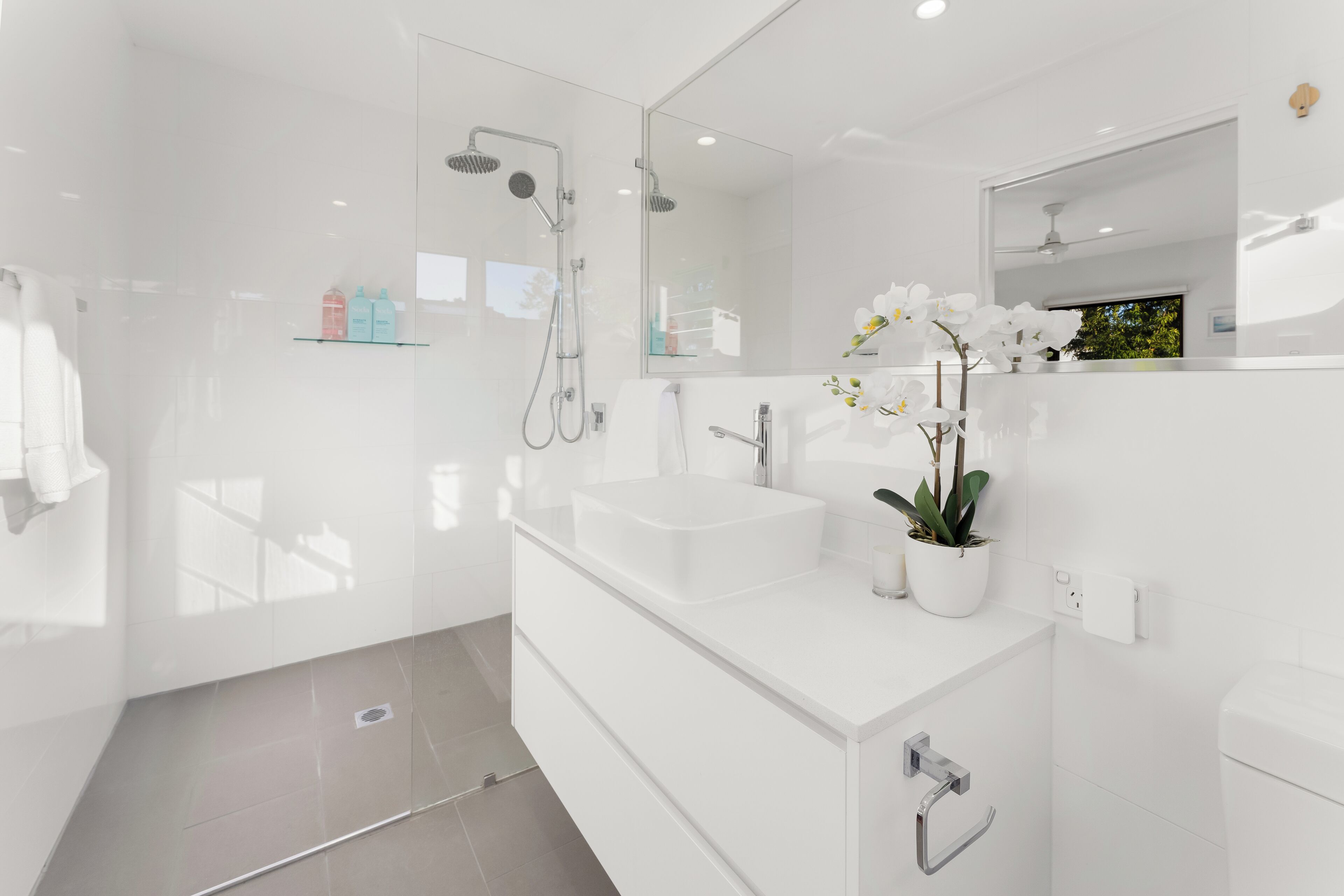 Eco-friendly toiletries, hair dryer, towels, soap