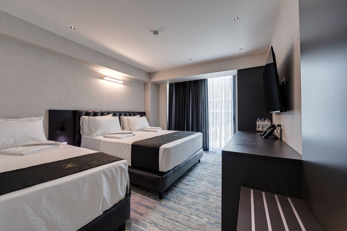 Minibar, desk, laptop workspace, soundproofing