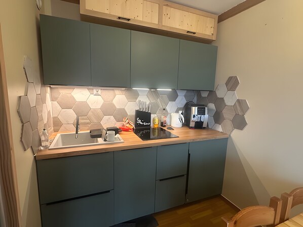 Réfrigérateur, micro-ondes, plaque de cuisson, lave-vaisselle