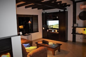 TV, caminetto, videogiochi, lettore DVD