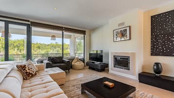 Televisión y chimenea