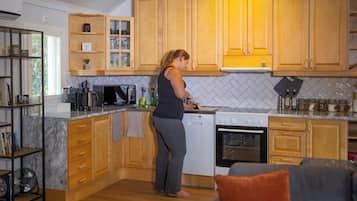 Frigorífico, microondas, horno y placa de cocina