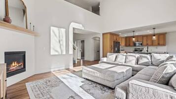 TV, fireplace, video games, foosball