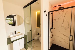 Shower, rainfall showerhead, hair dryer, bidet