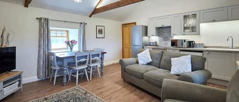 TV, fireplace, DVD player, books