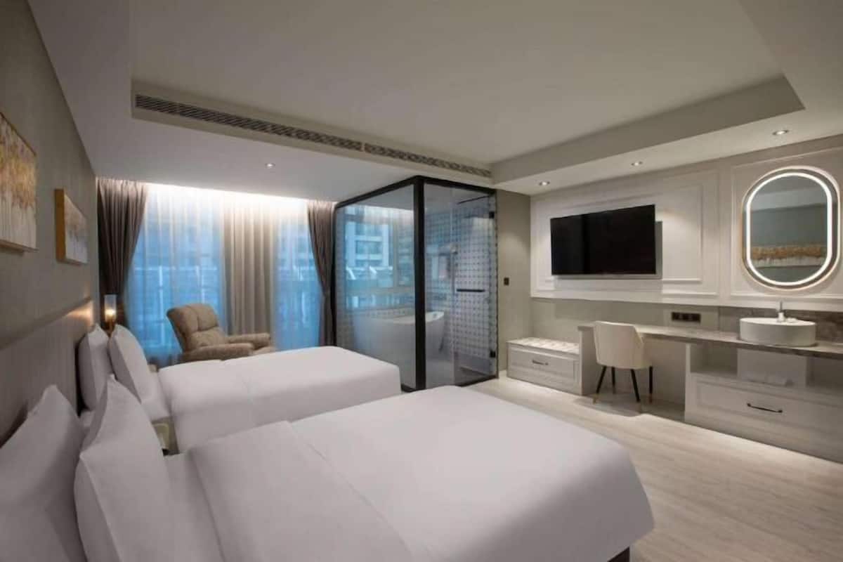 In-room safe, desk, laptop workspace, soundproofing