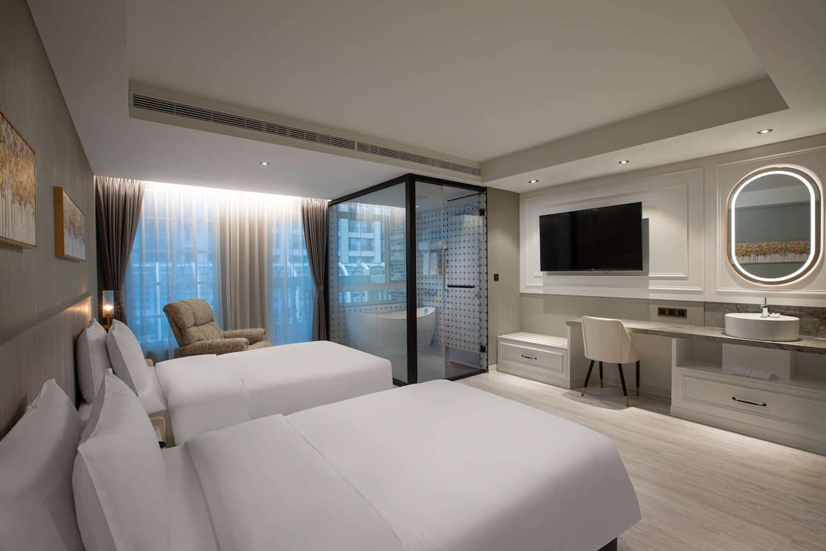 In-room safe, desk, laptop workspace, soundproofing