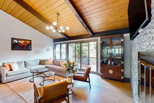 Televisión, chimenea y libros