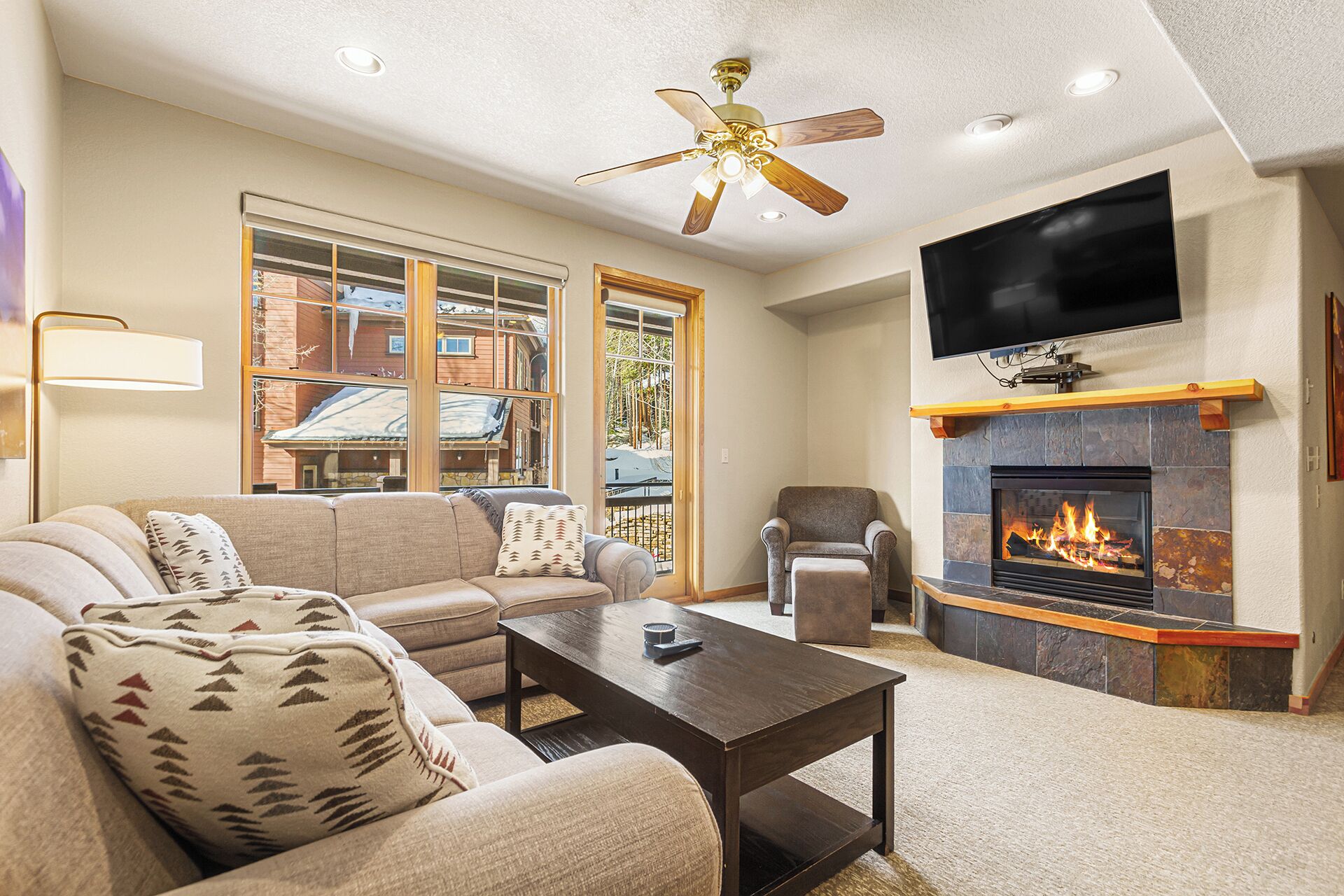 TV, fireplace, DVD player, video library