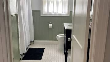 Hair dryer, towels, toilet paper