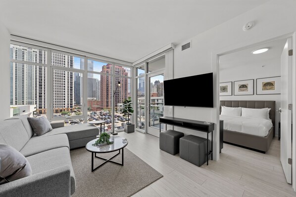 TV - Level - Fulton Market Junior Two Bedroom Two Bath suite with kitchen and balcony (Chicago)