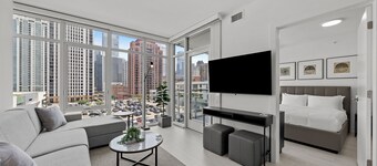 Level - Fulton Market Junior Two Bedroom Two Bath suite with kitchen and balcony
