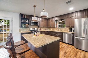 House, Multiple Beds, Pool Access (803 W Travis St.) | Private kitchen | Coffee/tea maker - Blissful Haven With Hot Tub & Fire Pit (Fredericksburg)