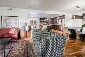 House, Multiple Beds, Pool Access (803 W Travis St.) | Living area | Fireplace - Blissful Haven With Hot Tub & Fire Pit (Fredericksburg)