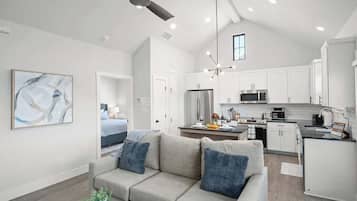 Condo, 1 King Bed, Hot Tub (940 S Eagle B2 #204) | Living area | Fireplace