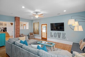 House, Multiple Beds, Hot Tub | Living area | TV - Heart Haus-hot Tub-5 Bks to Main (Fredericksburg)