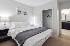 2 bedrooms, desk, iron/ironing board, travel crib