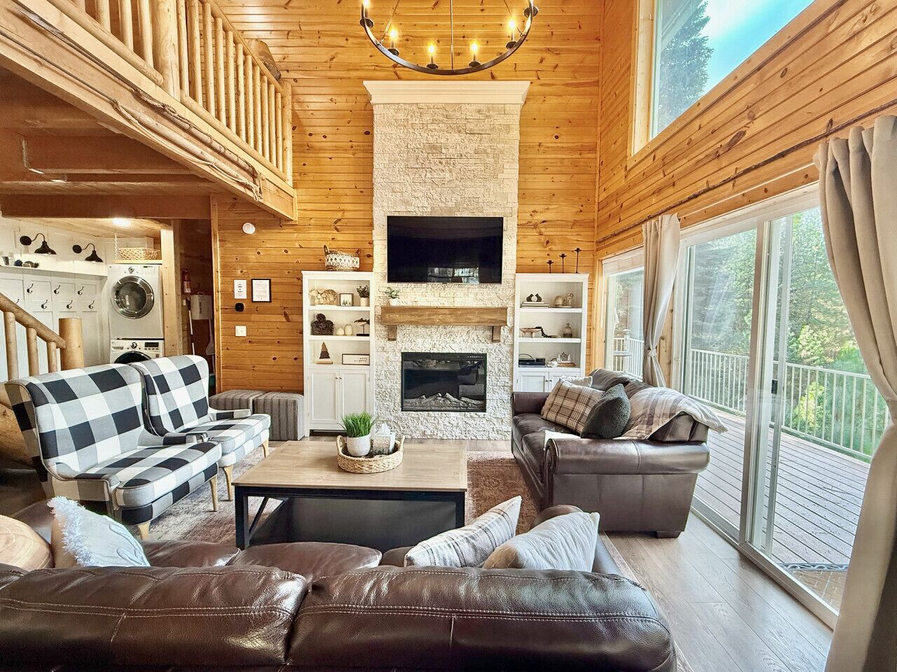 Smart TV, fireplace, DVD player, books