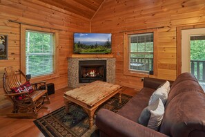 Smart TV, fireplace, DVD player