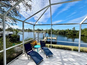 Terrace/patio - A Waterfront Oasis! Private pool, Fishing, Gulf access in sunny N Fort Myers! (North Fort Myers)