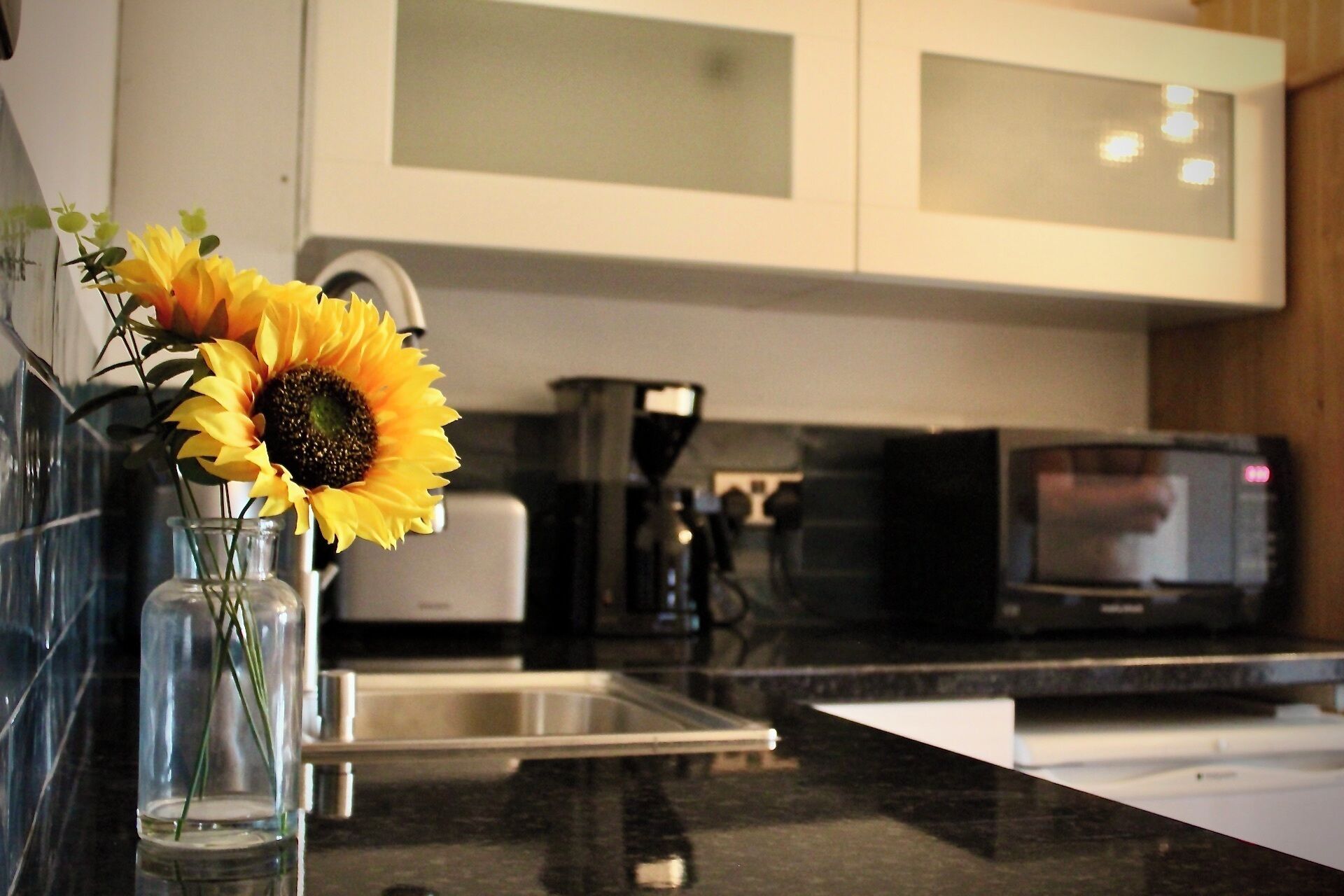 Fridge, microwave, coffee/tea maker, electric kettle