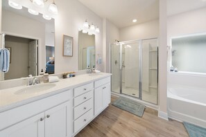 Shower, towels, soap, toilet paper