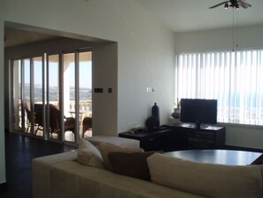 Smart TV, fireplace, DVD player, stereo