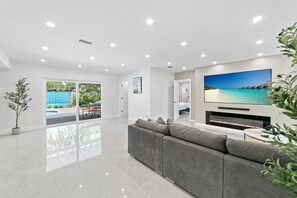 Smart TV, fireplace, video games, foosball