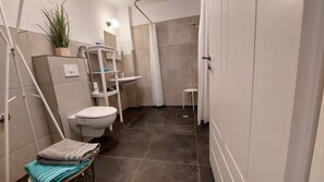Ducha, secador de pelo, toallas, jabón
