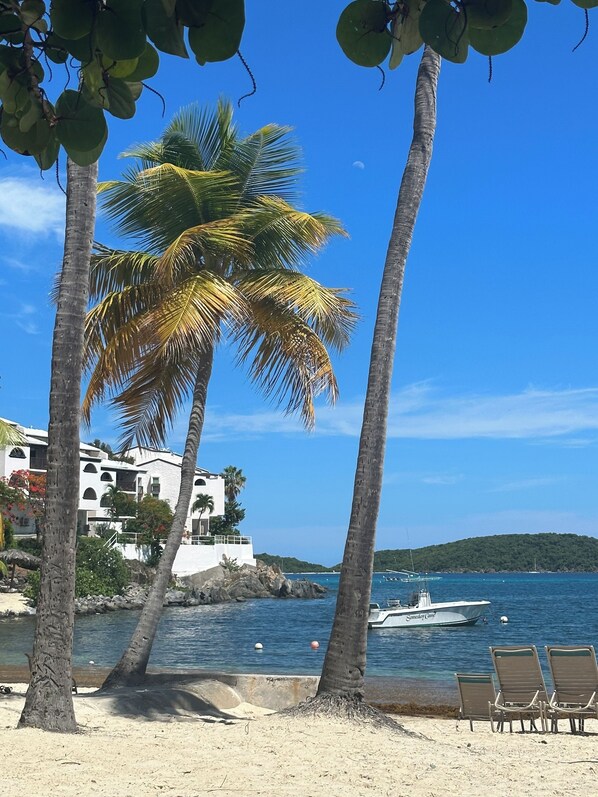 On the beach, sun-loungers, beach towels