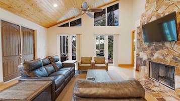 Smart TV, fireplace, video games, foosball