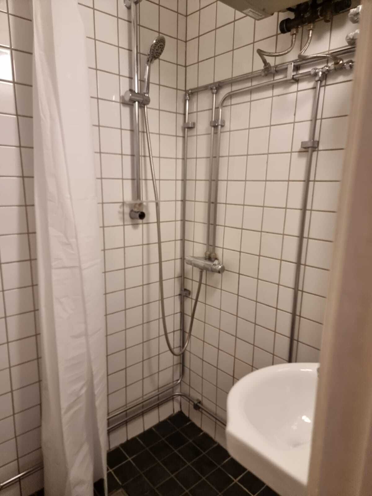 Lägenhet | Badrum | Dusch, handdukar och toalettpapper