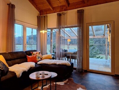 Vacation home in the Schwabische Alb with swimming pond and sundeck.