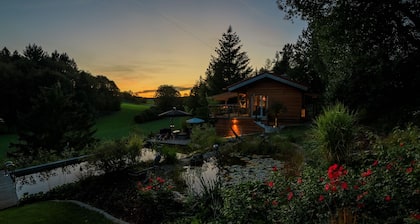 Vacation home in the Schwabische Alb with swimming pond and sundeck.
