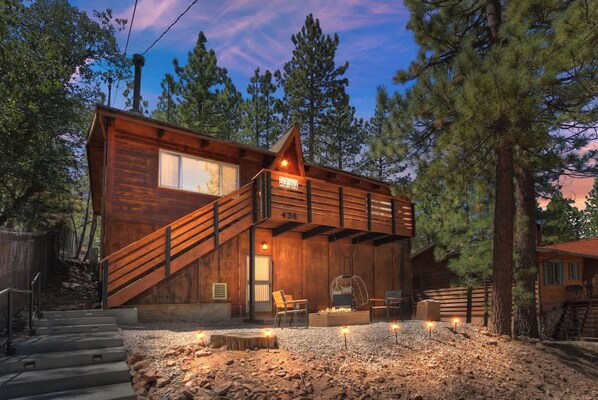 Front view of the house (swinging chair has been removed) - Eagle Peak Walk to Village & Lake Fire Pit (Big Bear Lake)