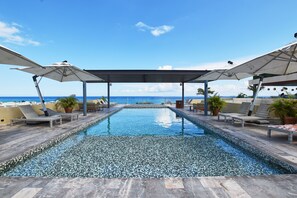 Outdoor pool, pool umbrellas