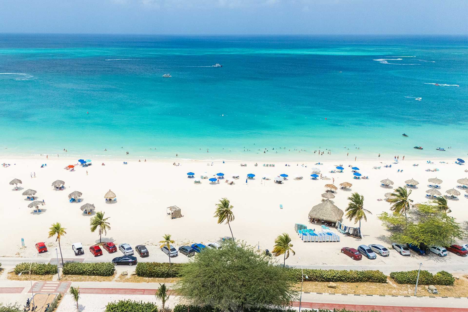 On the beach, sun loungers, beach towels