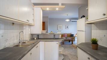 Fridge, oven, coffee/tea maker, toaster