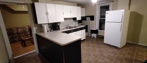 Fridge, microwave, stovetop, electric kettle