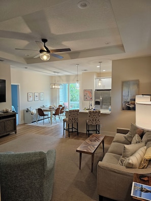 Smart TV, DVD player, books, video library