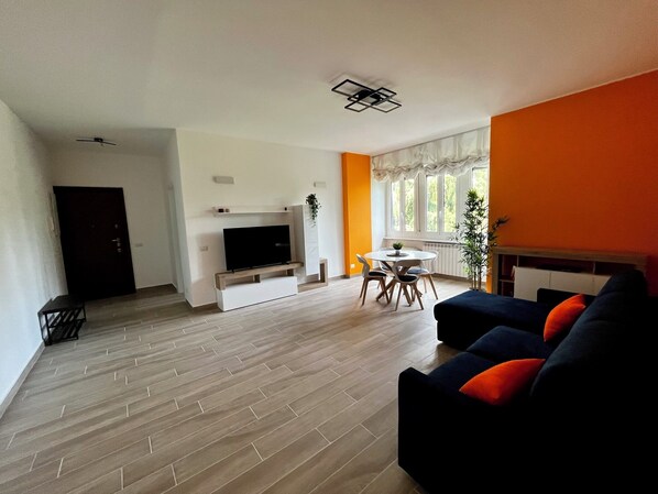 Smart TV, libri, biblioteca musicale, impianto stereo