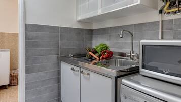 Frigorífico, microondas, placa de cocina y lavavajillas