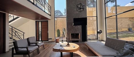Televisión y chimenea