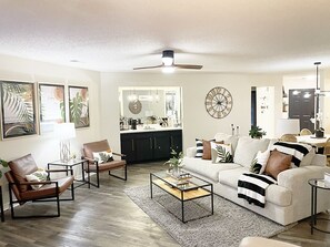 Smart TV, fireplace, DVD player