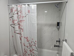 Eco-friendly toiletries, hair dryer, towels, soap
