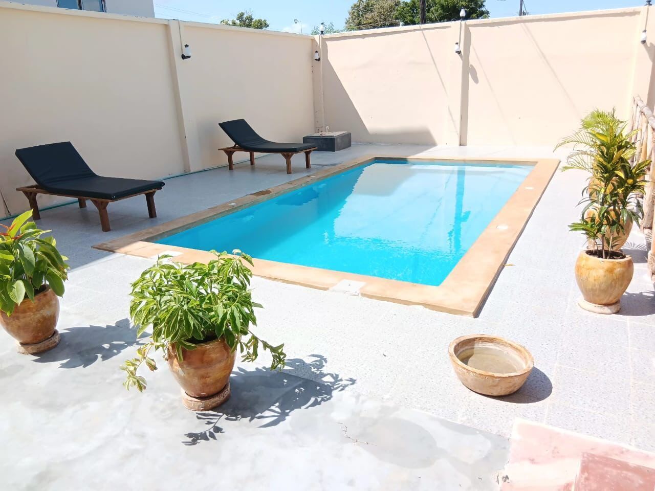 Outdoor pool, pool loungers