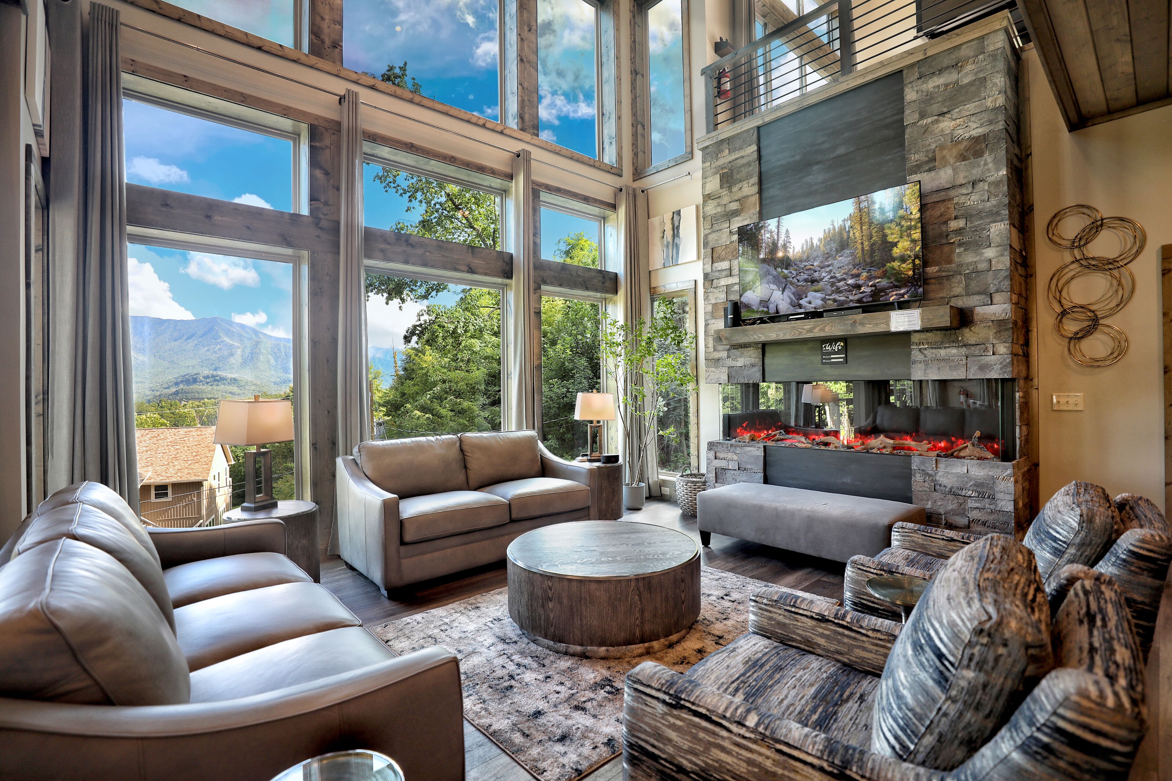 Smart TV, fireplace, video games, DVD player