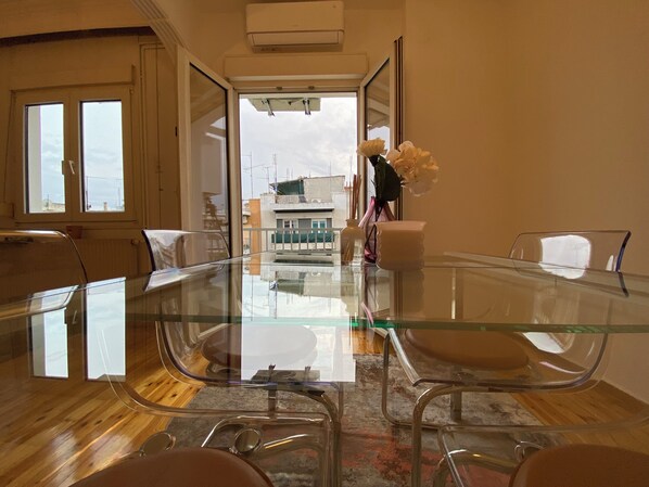 Apartment, 1 Bedroom, Smoking, Balcony | Dining room - Modern, Centrally Located Apartment (Thessaloniki)