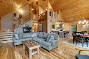 Smart TV, fireplace, video games, DVD player